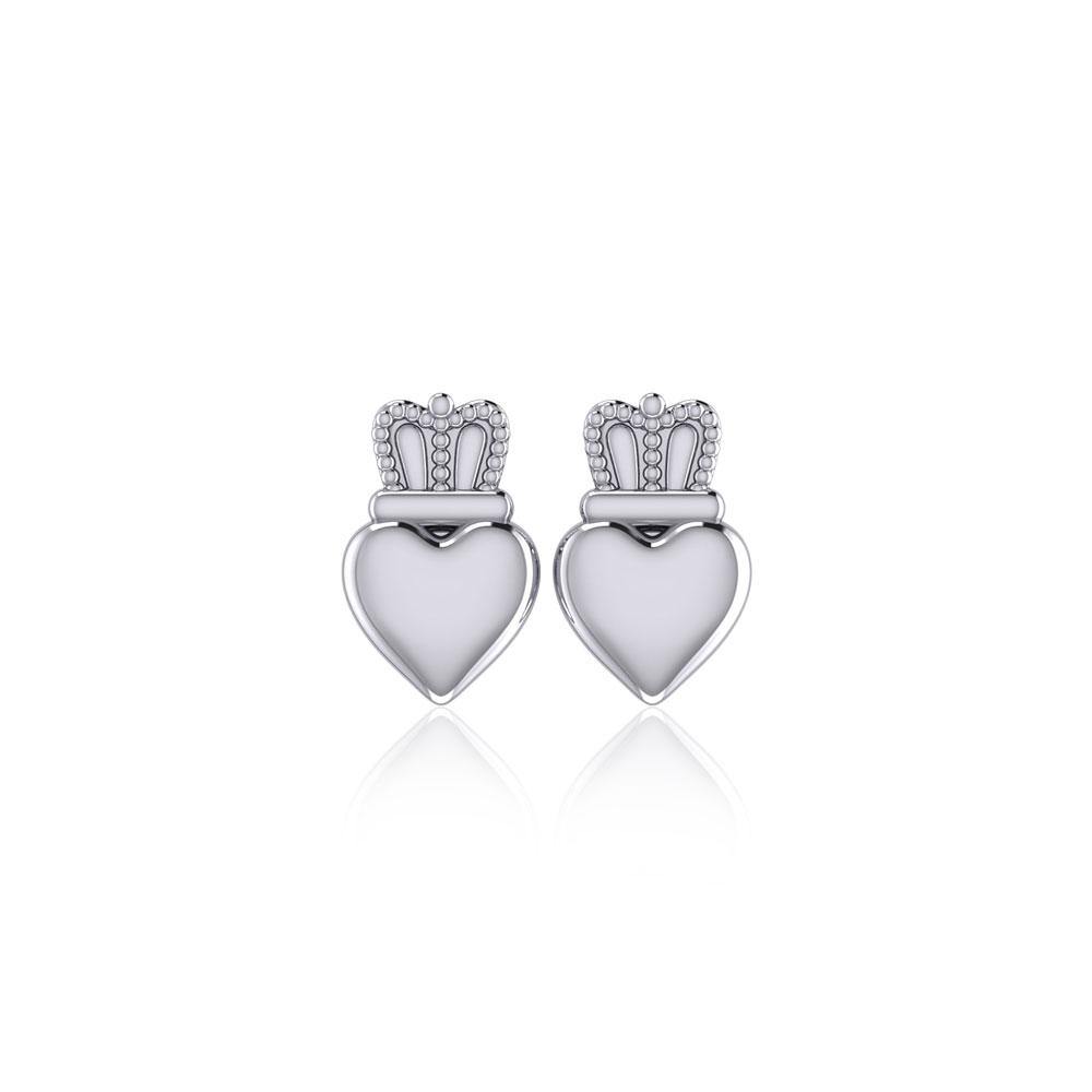 Heart with Crown Silver Post Earrings TER1750 - Jewelry