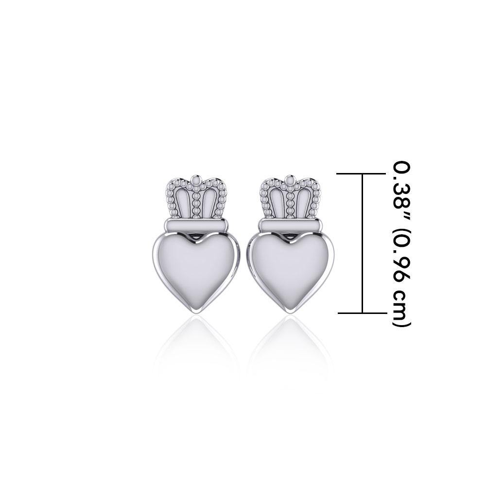 Heart with Crown Silver Post Earrings TER1750 - Jewelry