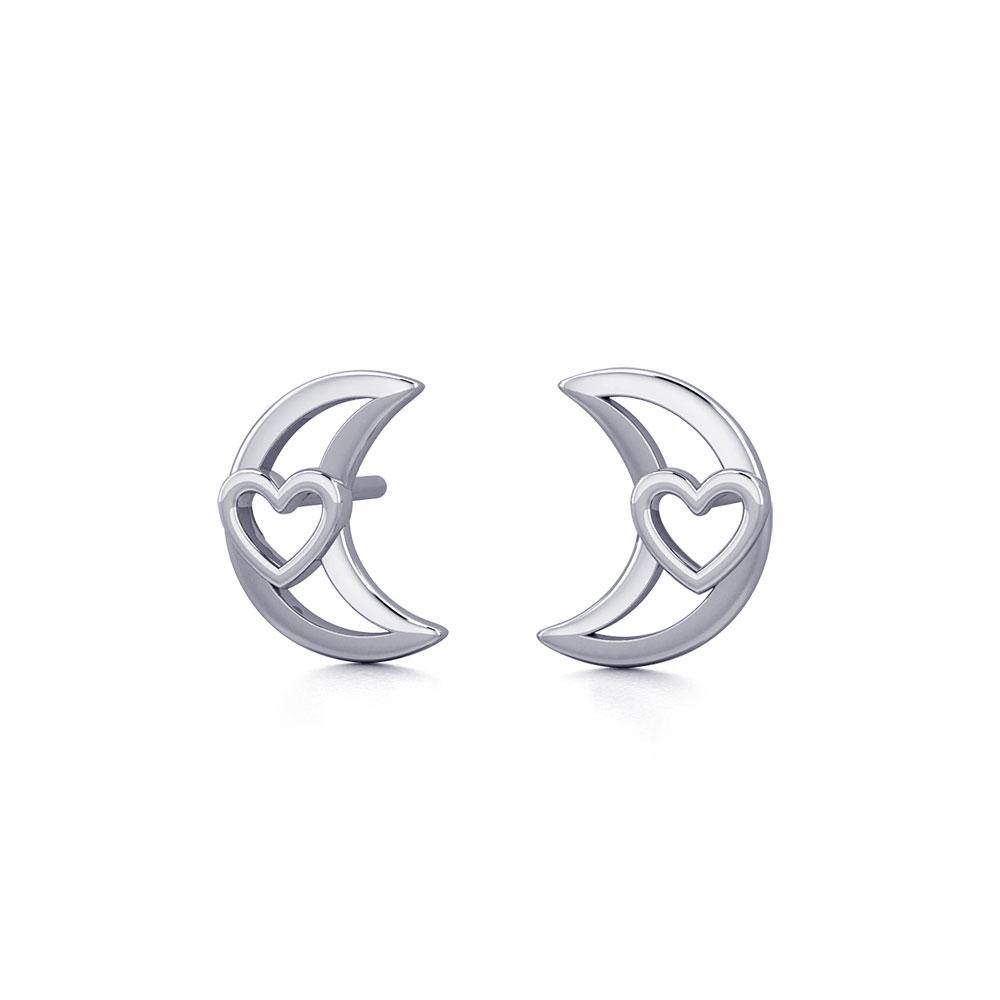 The Heart in Crescent Moon Silver Post Earrings TER1779 - Jewelry