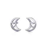 The Heart in Crescent Moon Silver Post Earrings TER1779 - Jewelry