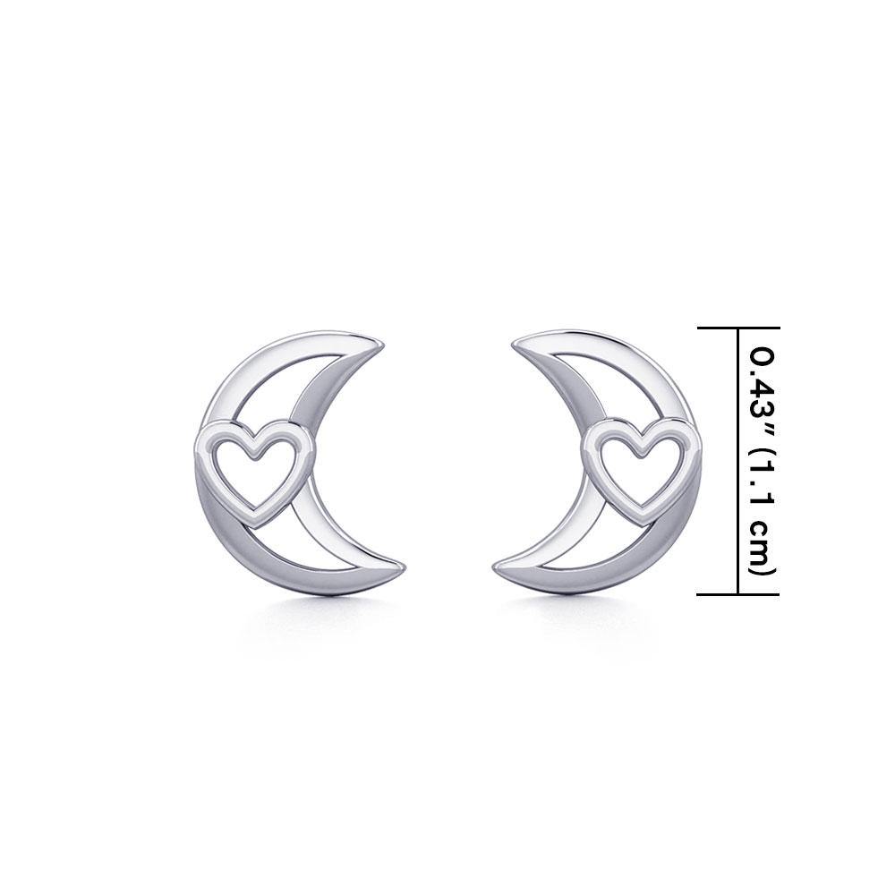 The Heart in Crescent Moon Silver Post Earrings TER1779 - Jewelry