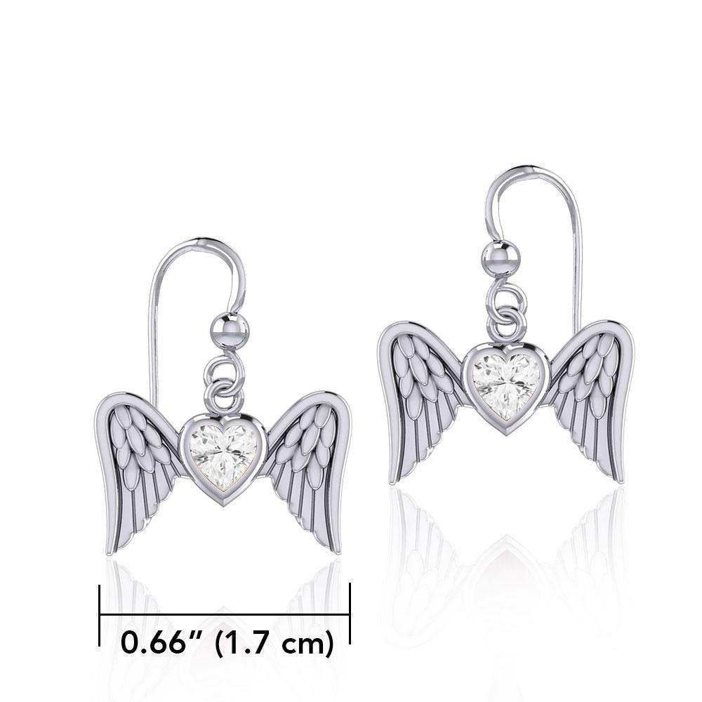 Gemstone Heart and Flying Angel Wings Silver Earrings TER1782 - Jewelry