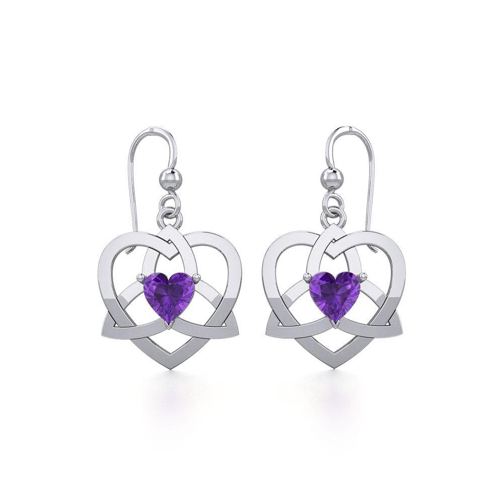 The Celtic Trinity Heart Silver Earrings with Gemstone TER1788 - Jewelry