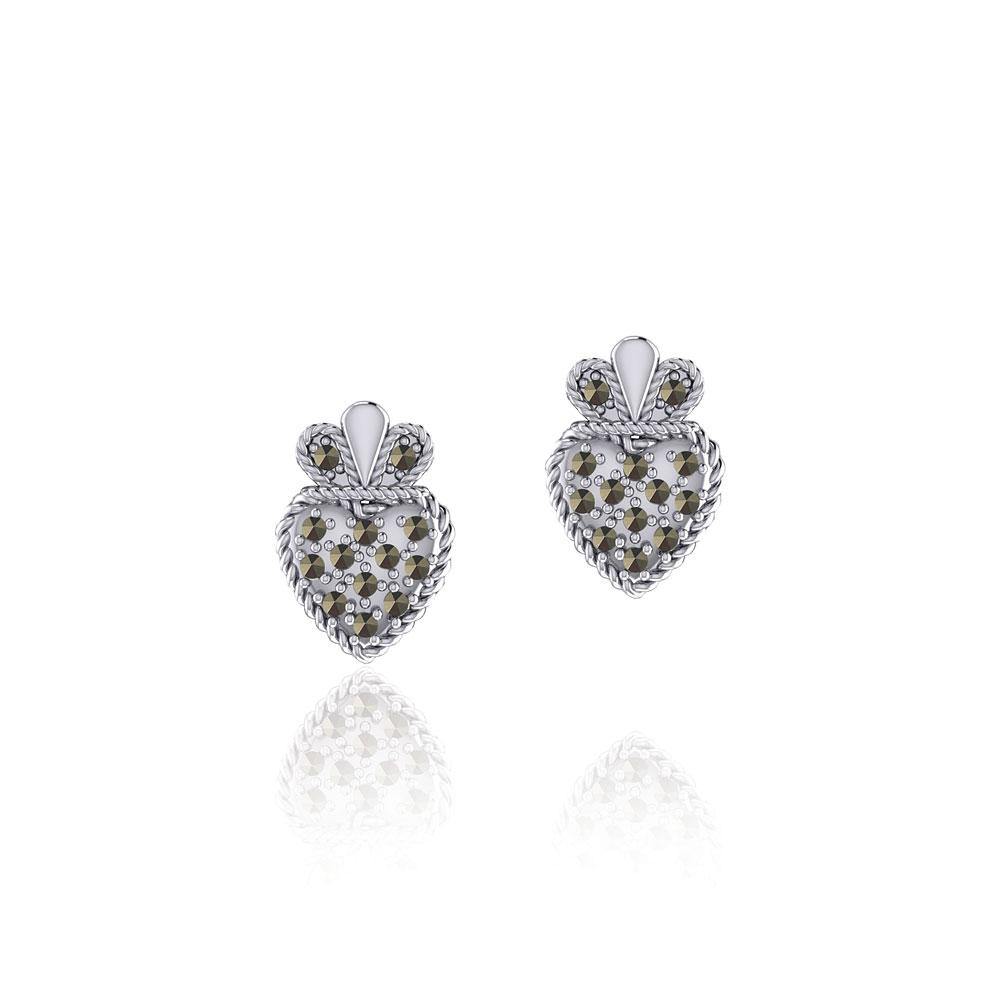 Claddagh Silver Post Earrings with Marcasite TER1819 - Jewelry