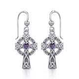 Celtic Cross Silver Earrings with Heart Gemstone TER1833 - Jewelry