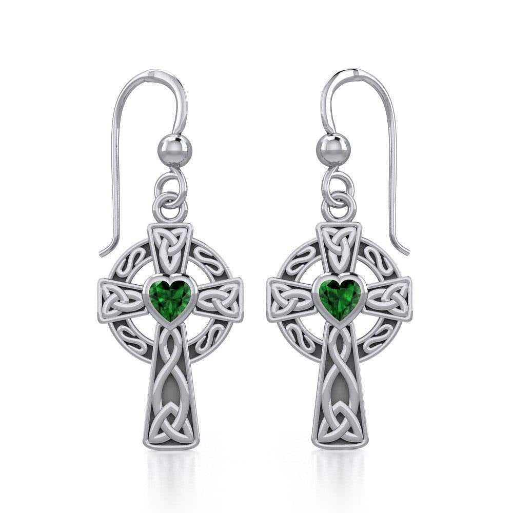 Celtic Cross Silver Earrings with Heart Gemstone TER1833 - Jewelry
