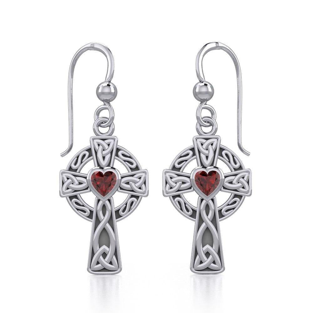 Celtic Cross Silver Earrings with Heart Gemstone TER1833 - Jewelry