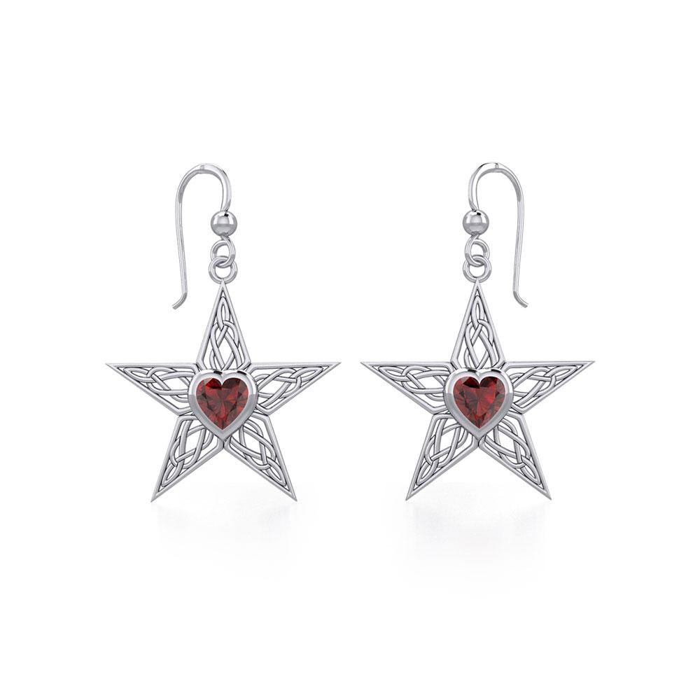 Celtic Star Silver Earrings with Heart Gemstone TER1881 - Jewelry