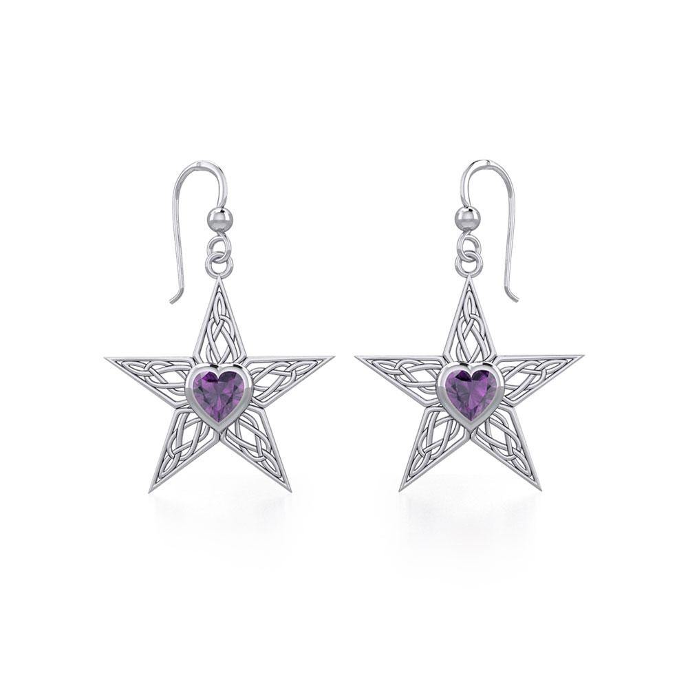 Celtic Star Silver Earrings with Heart Gemstone TER1881 - Jewelry