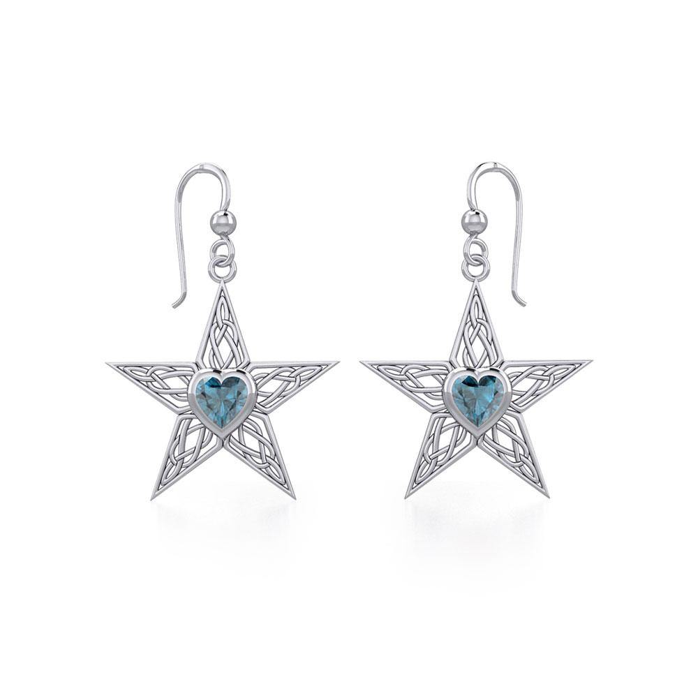 Celtic Star Silver Earrings with Heart Gemstone TER1881 - Jewelry