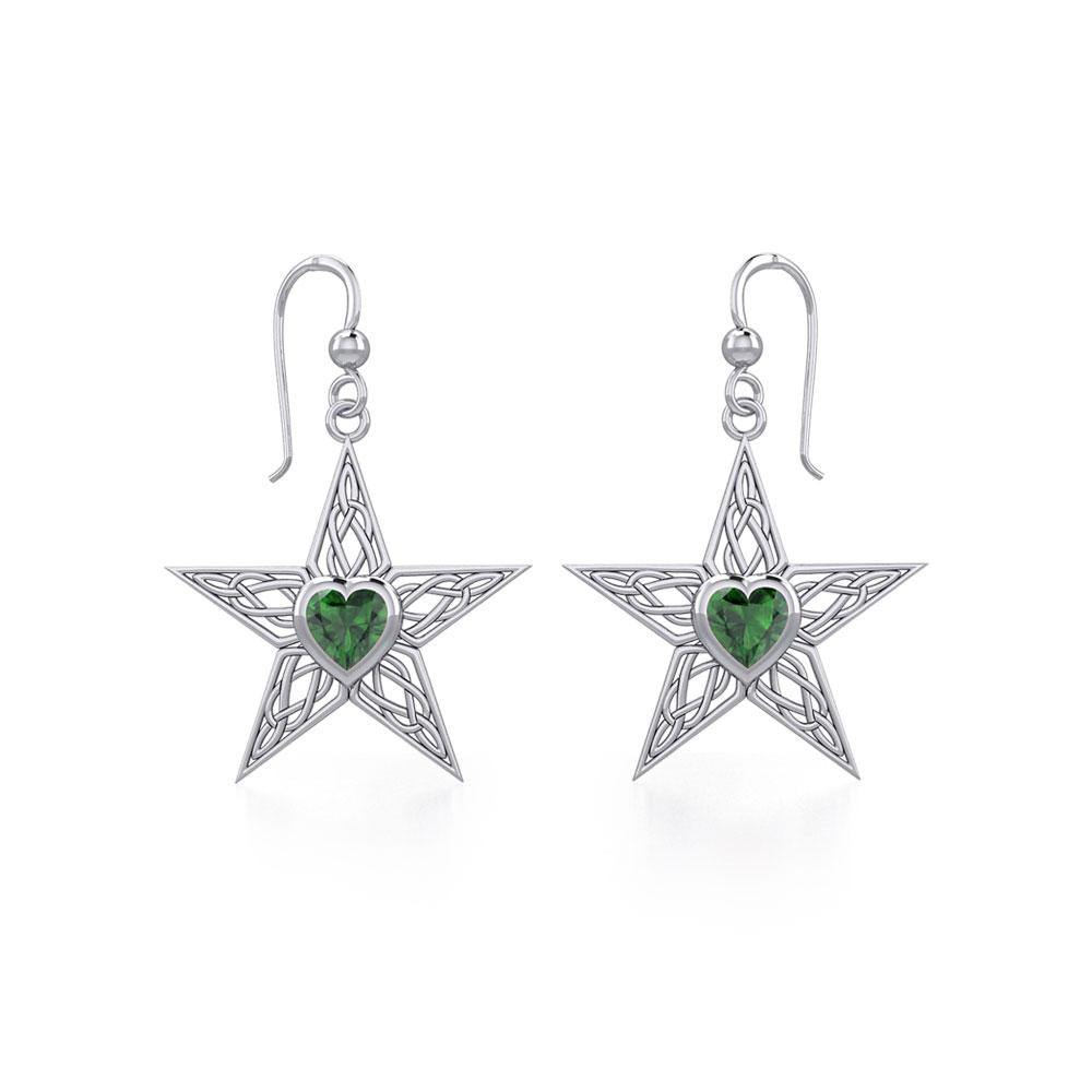 Celtic Star Silver Earrings with Heart Gemstone TER1881 - Jewelry