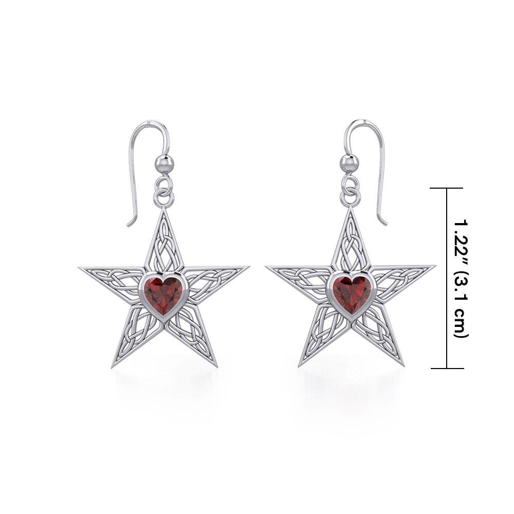 Celtic Star Silver Earrings with Heart Gemstone TER1881 - Jewelry