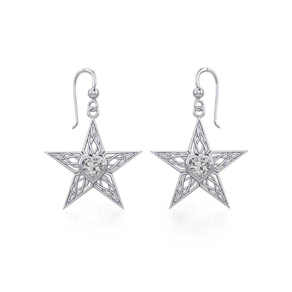 Celtic Star Silver Earrings with Heart Gemstone TER1881 - Jewelry