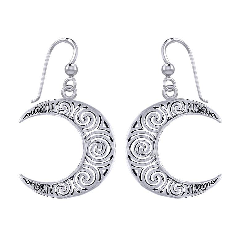 Spiral Crescent Moon Sterling Silver Earrings TER1895 - Jewelry