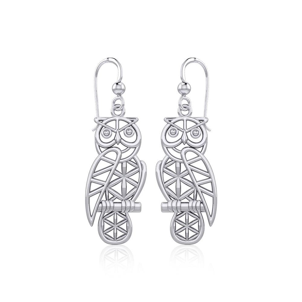 Silver Flower of Life Owl Earrings TER1905 - Jewelry