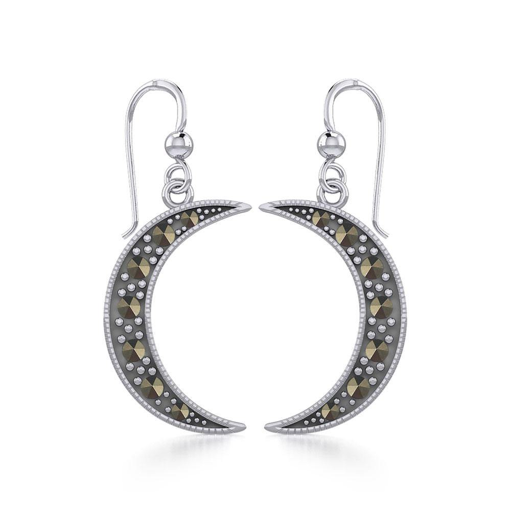 Crescent Moon Sterling Silver Earrings with Marcasite TER1906 - Jewelry