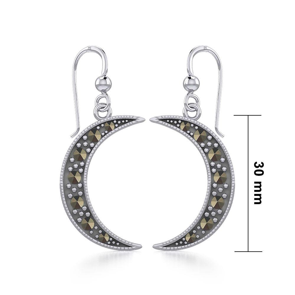 Crescent Moon Sterling Silver Earrings with Marcasite TER1906 - Jewelry