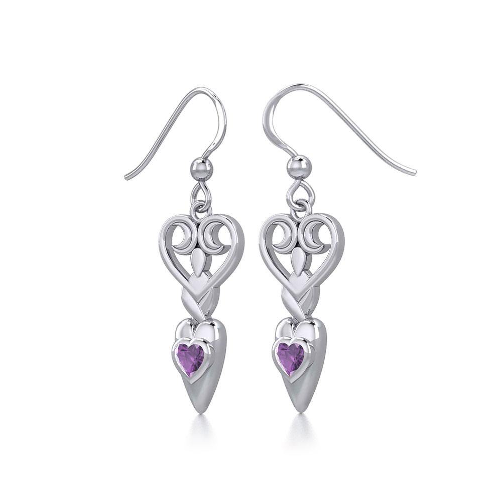 Goddess with Heart Gemstone Silver Earrings TER1918 - Jewelry