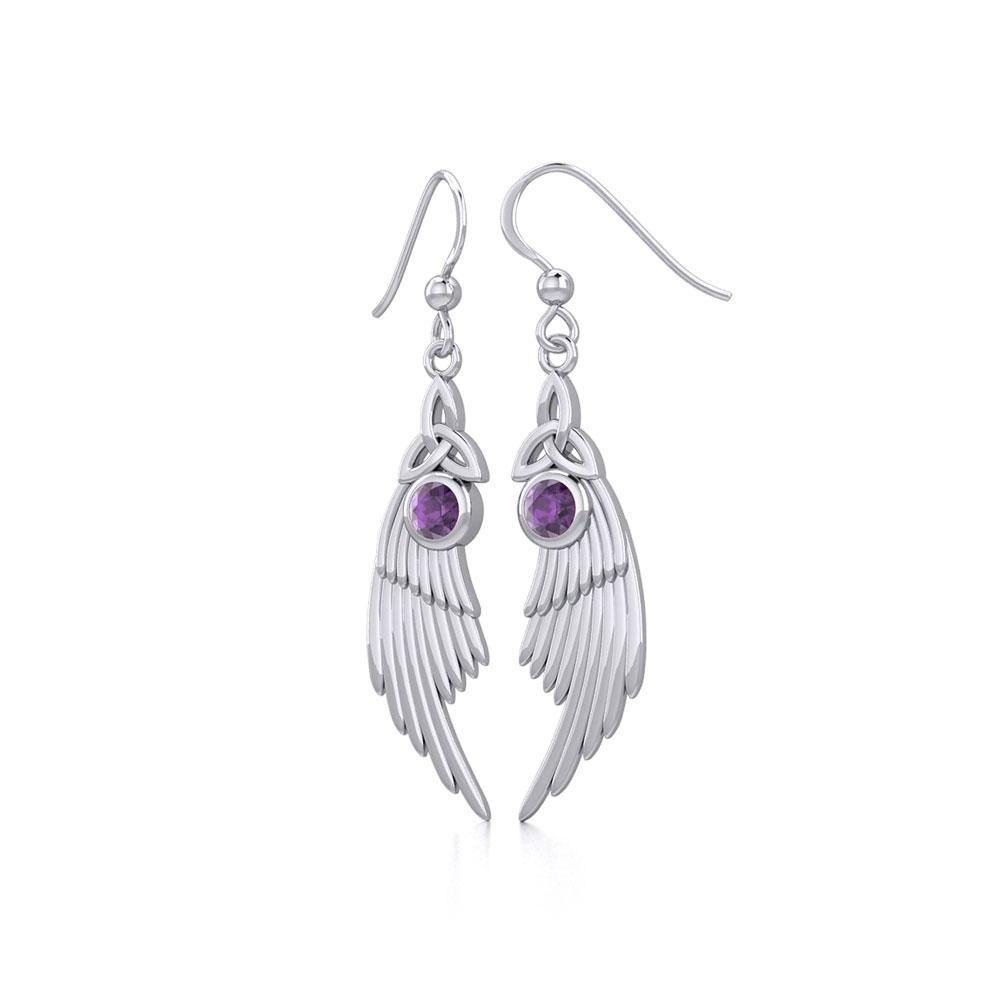 Celtic Trinity Knot Angel Wing Silver Earrings with Round Gemstone TER1926 - Jewelry