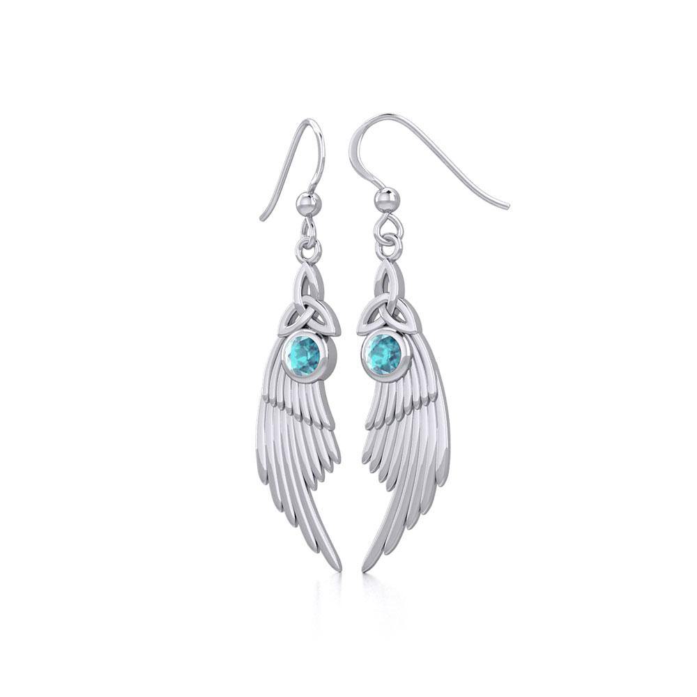 Celtic Trinity Knot Angel Wing Silver Earrings with Round Gemstone TER1926 - Jewelry