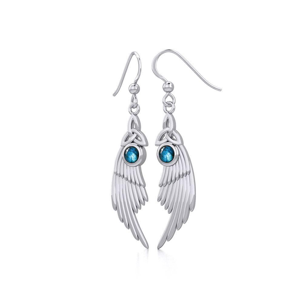 Celtic Trinity Knot Angel Wing Silver Earrings with Round Gemstone TER1926 - Jewelry