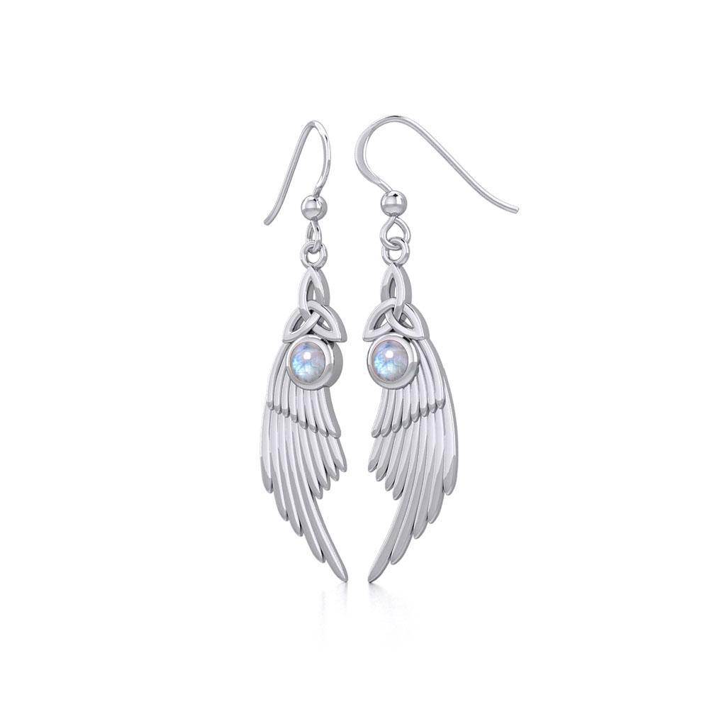 Celtic Trinity Knot Angel Wing Silver Earrings with Round Gemstone TER1926 - Jewelry