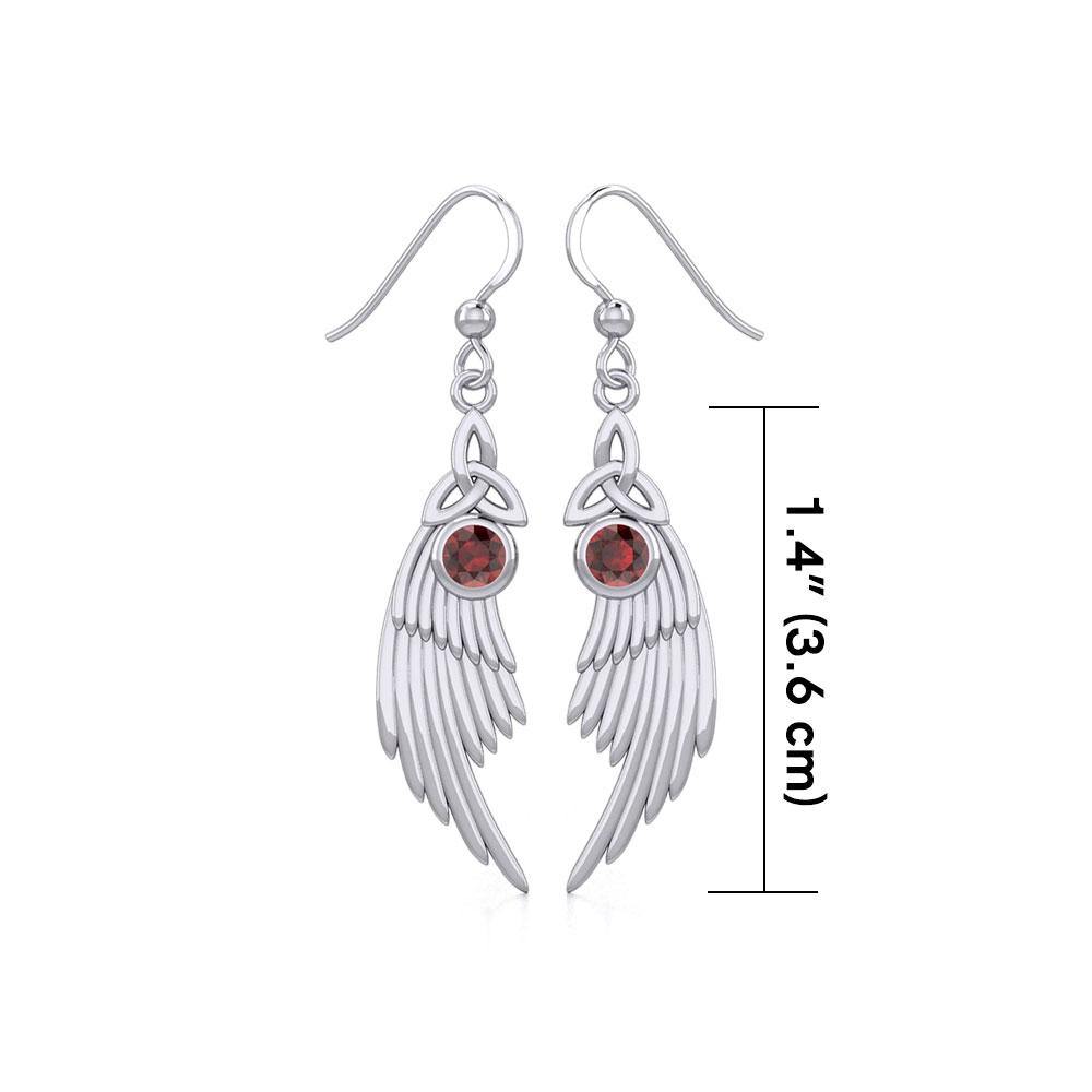 Celtic Trinity Knot Angel Wing Silver Earrings with Round Gemstone TER1926 - Jewelry
