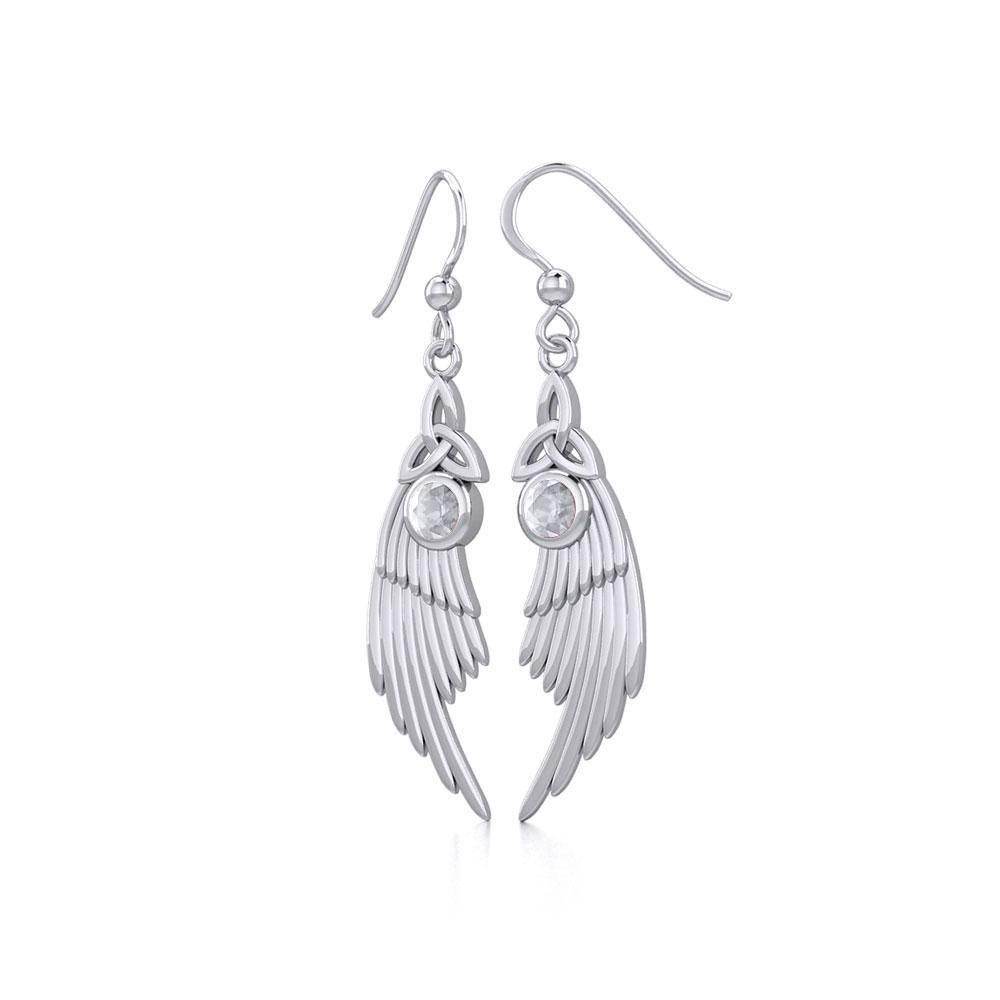 Celtic Trinity Knot Angel Wing Silver Earrings with Round Gemstone TER1926 - Jewelry