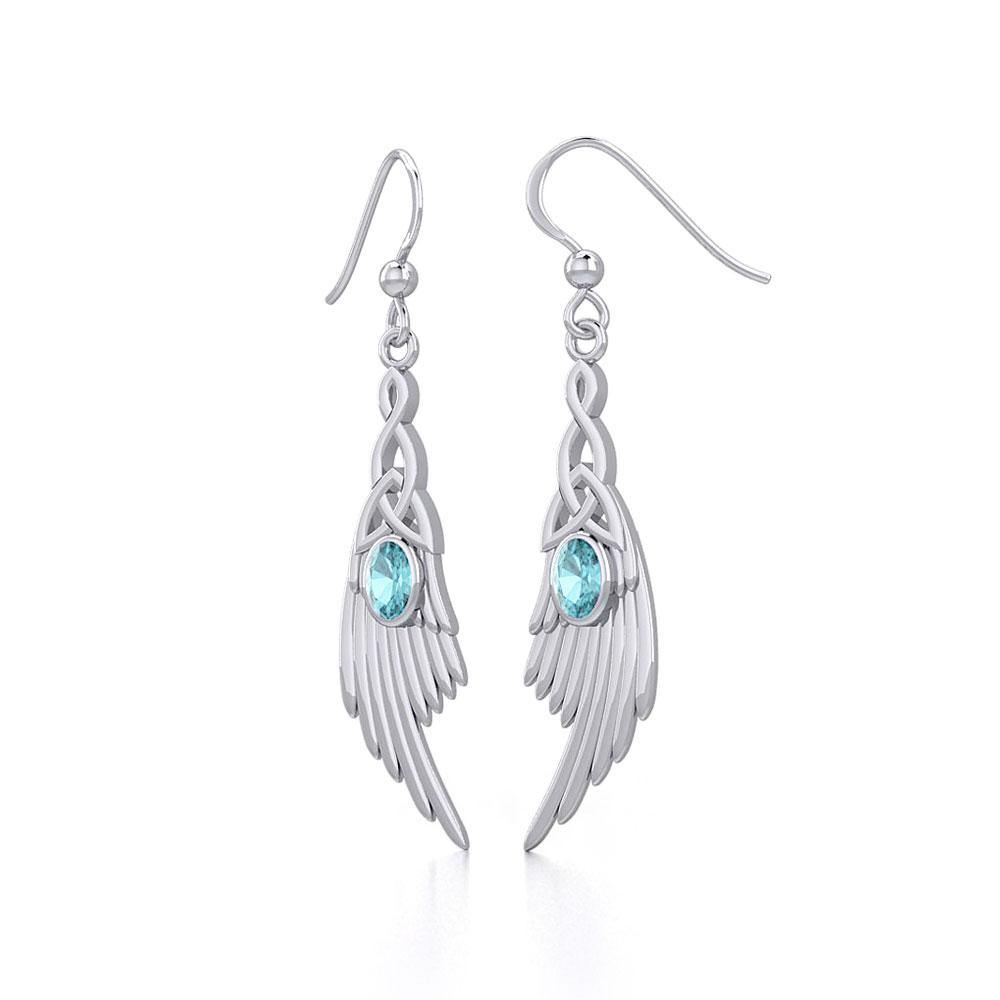 Celtic Knot Angel Wing Silver Earrings with Oval Gemstone TER1927 - Jewelry