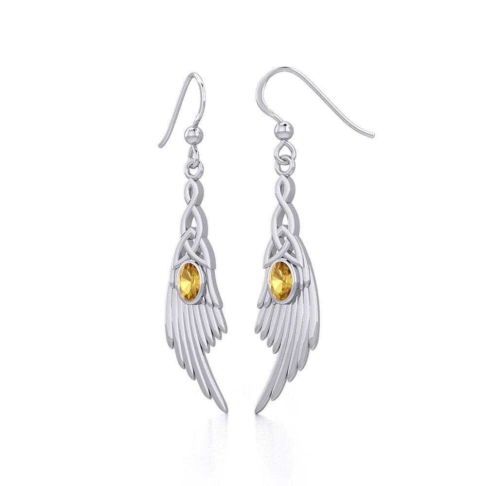 Celtic Knot Angel Wing Silver Earrings with Oval Gemstone TER1927 - Jewelry