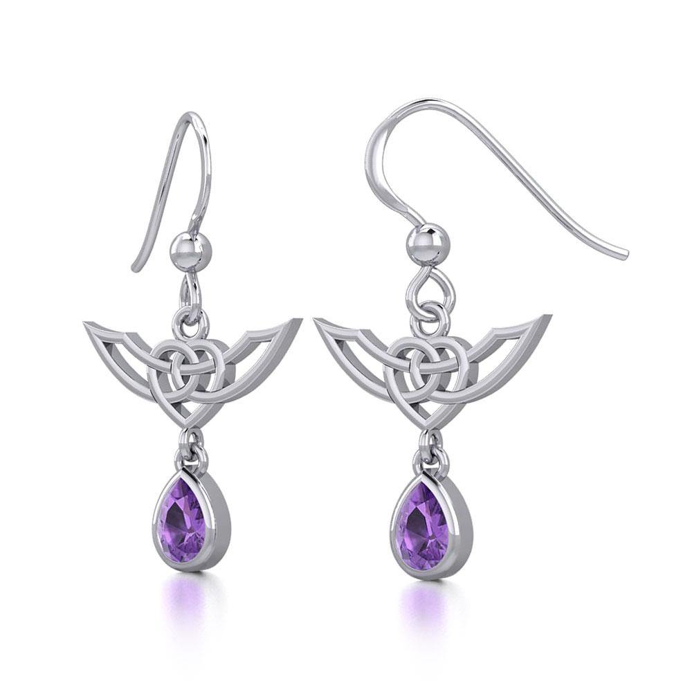Celtic Knotwork Silver Earrings with Dangling Gemstone TER1933 - Jewelry