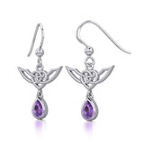 Celtic Knotwork Silver Earrings with Dangling Gemstone TER1933
