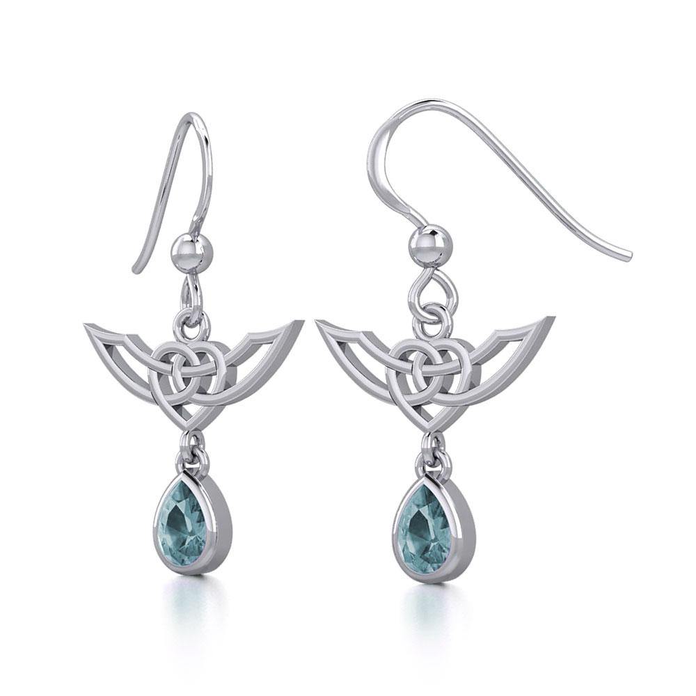 Celtic Knotwork Silver Earrings with Dangling Gemstone TER1933 - Jewelry