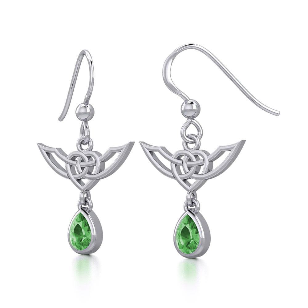Celtic Knotwork Silver Earrings with Dangling Gemstone TER1933 - Jewelry