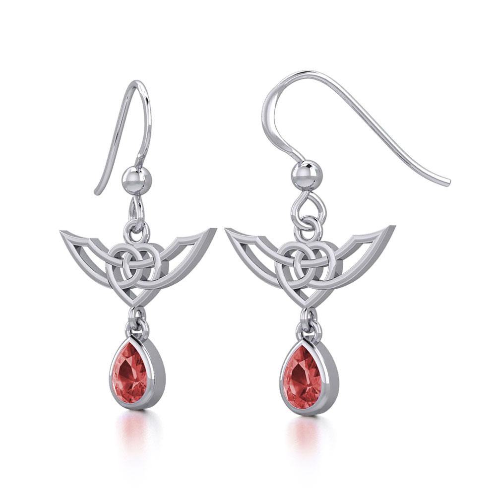 Celtic Knotwork Silver Earrings with Dangling Gemstone TER1933 - Jewelry