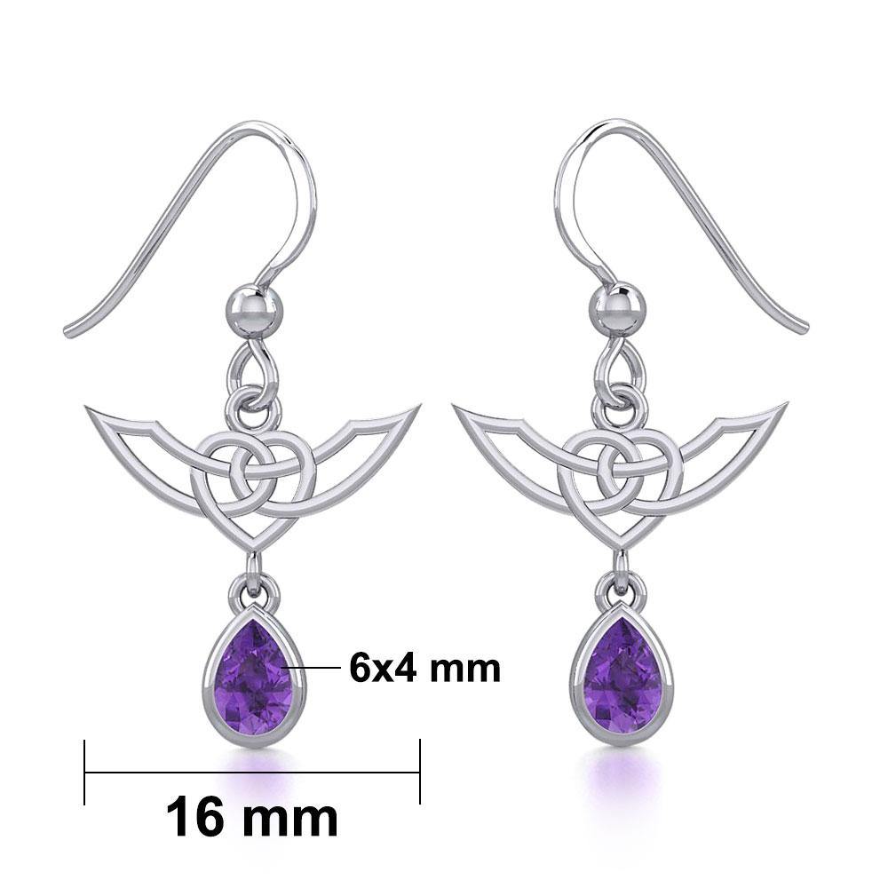 Celtic Knotwork Silver Earrings with Dangling Gemstone TER1933 - Jewelry