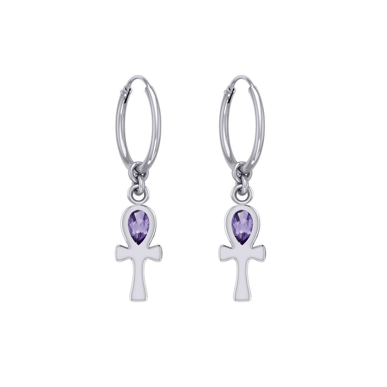 The cross of life ~ Sterling Silver Ankh Hoop Earrings with Gemstone TER2087