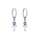 The cross of life ~ Sterling Silver Ankh Hoop Earrings with Gemstone TER2087