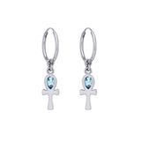 The cross of life ~ Sterling Silver Ankh Hoop Earrings with Gemstone TER2087