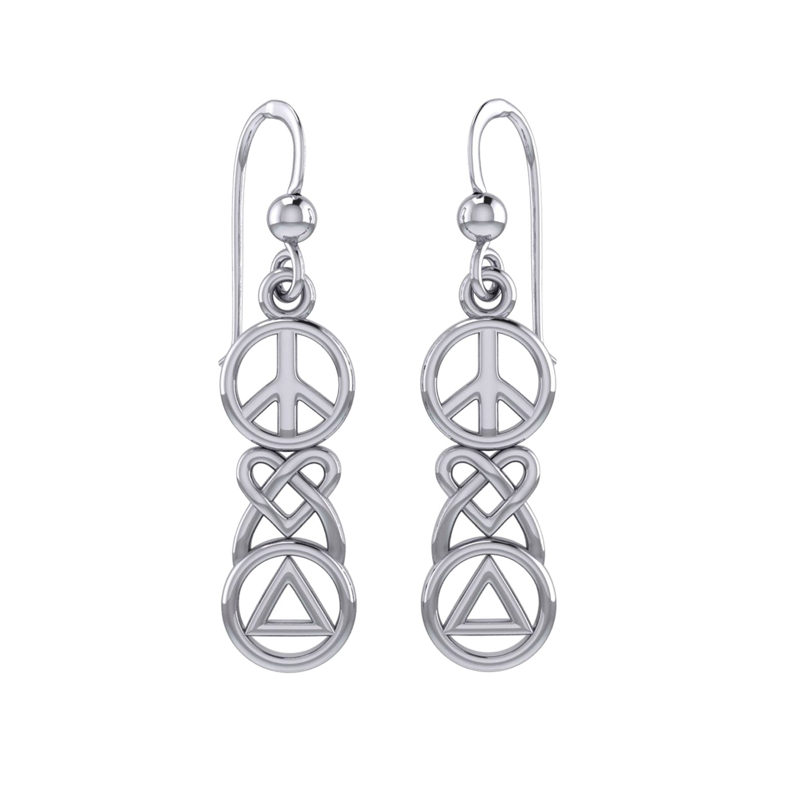 Peace, Celtic Heart and Recovery Sterling Silver Earrings TER2170