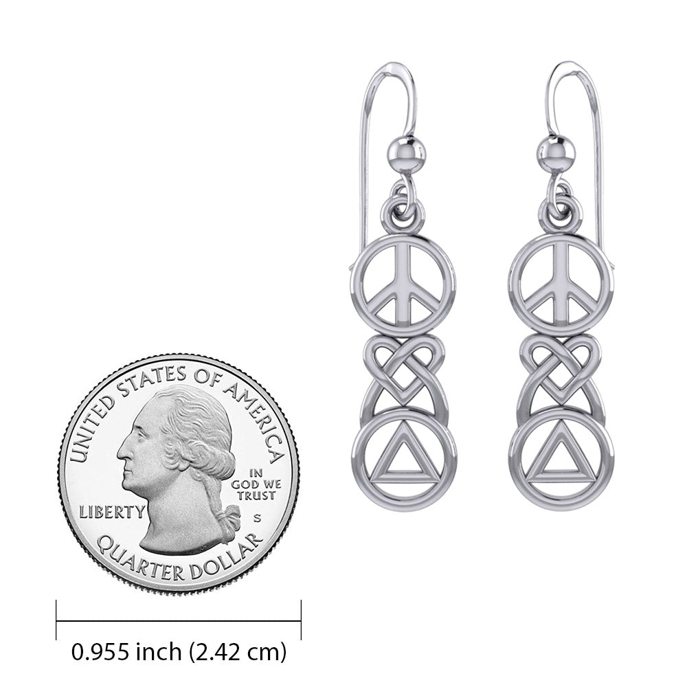 Peace, Celtic Heart and Recovery Sterling Silver Earrings TER2170