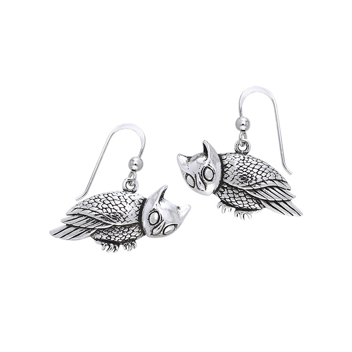 Crouching Owl Silver Earrings TER370