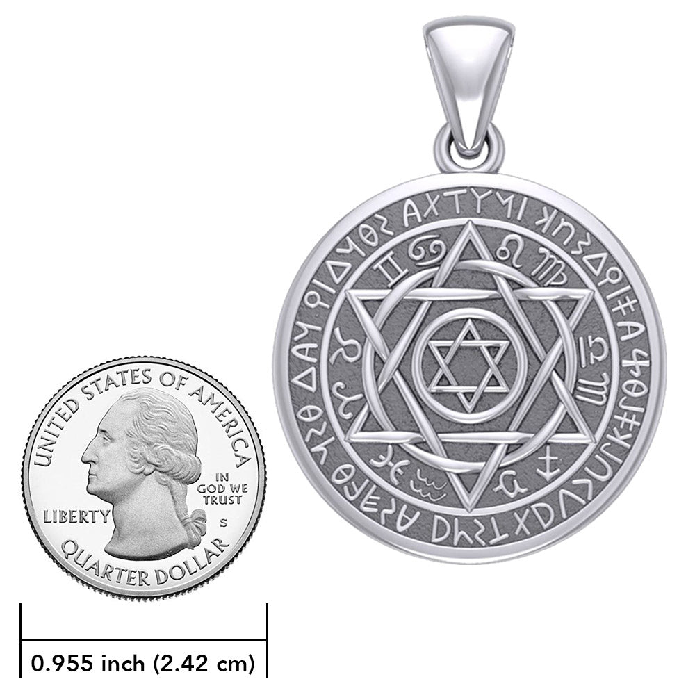 Large Seal of Solomon with Zodiac Symbol Silver Pendant TMD320-CUSTOM