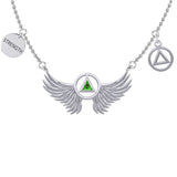 Strength Angel Wings with Gemstone AA Recovery Silver Necklace TNC554