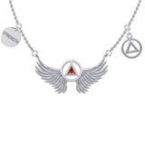 Strength Angel Wings with Gemstone AA Recovery Silver Necklace TNC554