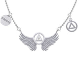 Strength Angel Wings with Gemstone AA Recovery Silver Necklace TNC554