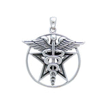 Pentacle With Caduceus Sterling Silver Pendant TP3309