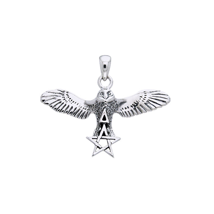 Flying Owl with Pentacle and Triangle Silver Pendant TPD1010