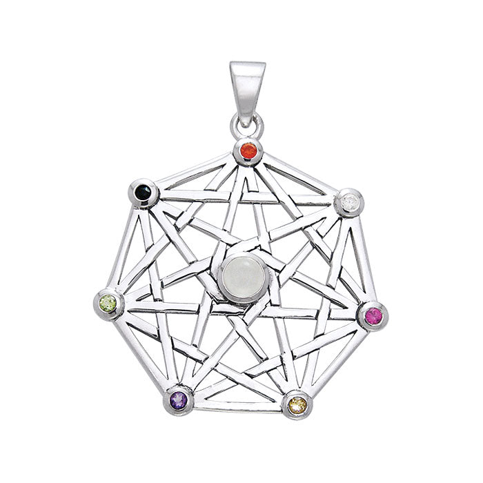 Protective Septacle Silver Pendant with Gemstones by Oberon Zell TPD1076