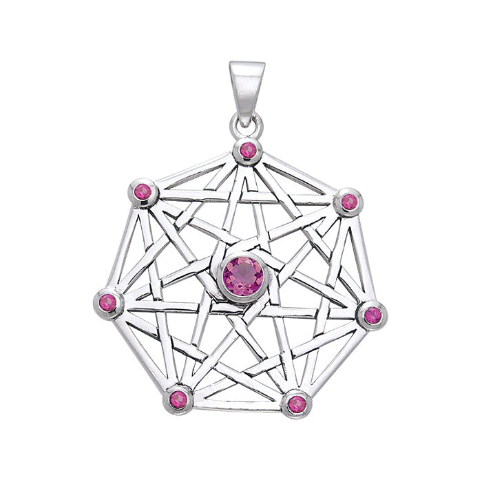 Protective Septacle Silver Pendant with Gemstones by Oberon Zell TPD1076